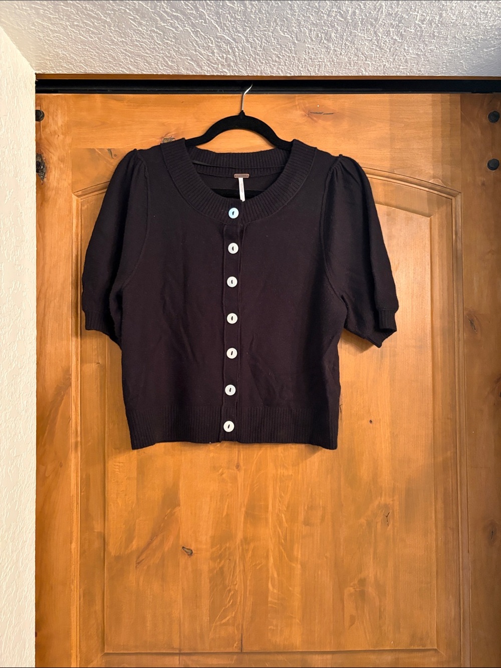 Free People Black Short-Sleeve Button-Up Cardigan